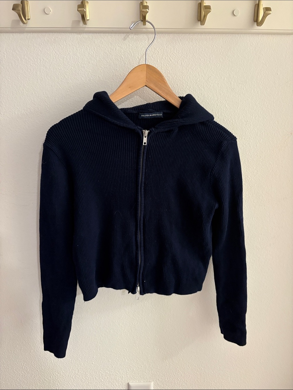 Brandy Melville Navy Ribbed Zip Hoodie
